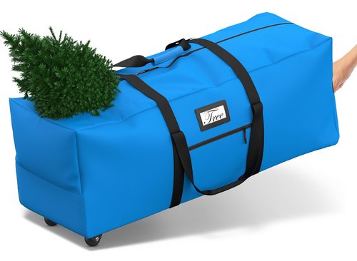 Mrrihand Christmas Tree Storage Bag, Large Artificial Anti-Tear Heavy-Duty 600D Oxford Cloth Xmax Christmas Tree Storage Box with Rolling Wheels, Christmas Tree Storage Container (Bright Blue, 9Ft)