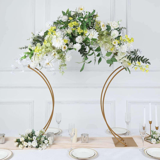 Efavormart 38" Gold Metal Floral Arch Frame Wedding Table Centerpiece Stand With Curvy Design, Large Table Display Or Aisle Prop