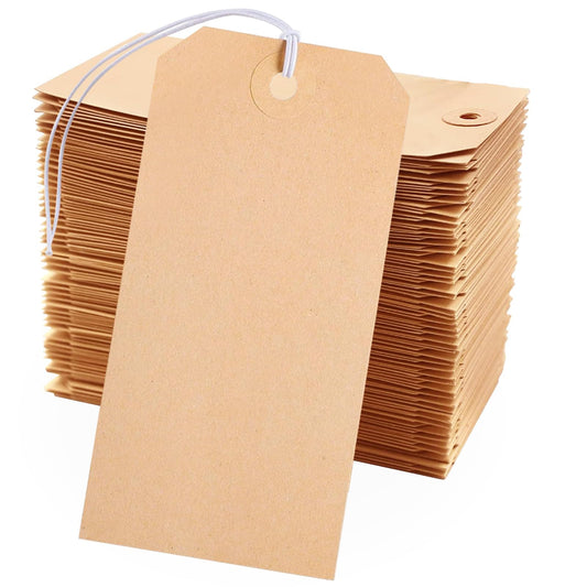 200 Pack Kraft Tags with String Attached,Large Marking Tags Paper Hanging Tags with Elastic Rope Attached,Writable Price Tags Blank Paper Gift Tags for All Occasions