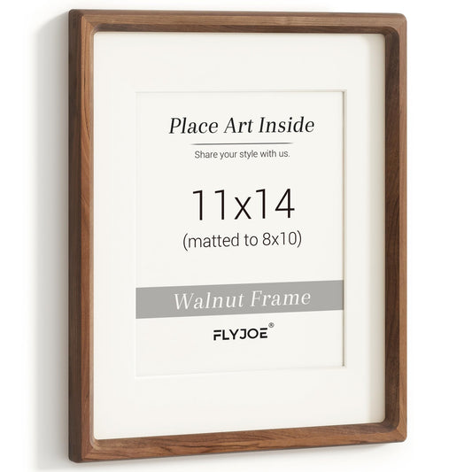 11x14 Picture Frame, USA-Sourced Natural Walnut Wood Photo Frame with Tempered Glass, Handcrafted Rounded Corner 11 x 14 Wooden Frame Matted to 8x10 Photos, Wall or Tabletop Display