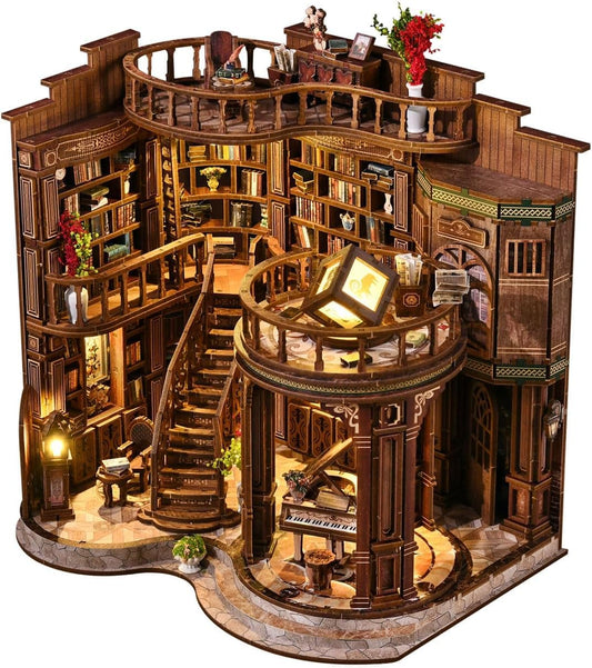 DIY Book Nook Kit, 3D Wooden Puzzle Miniature Booknook Bookend Bookshelf Decor with LED Light,Cherry Blossom Bookstore Bookshelf Insert Booknook, Book Nook Kits for Adults