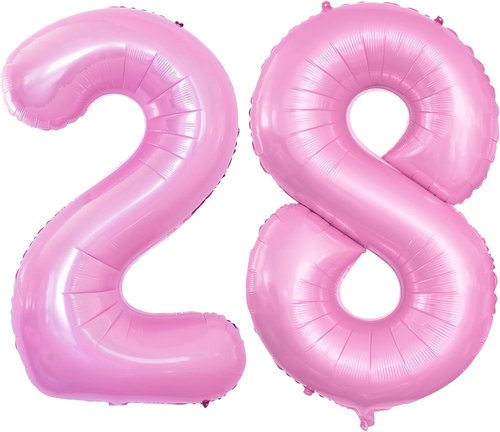 GOER Jumbo 28 Inch Number Balloons - Light Pink Foil Helium Decorations for 28th Birthday Party