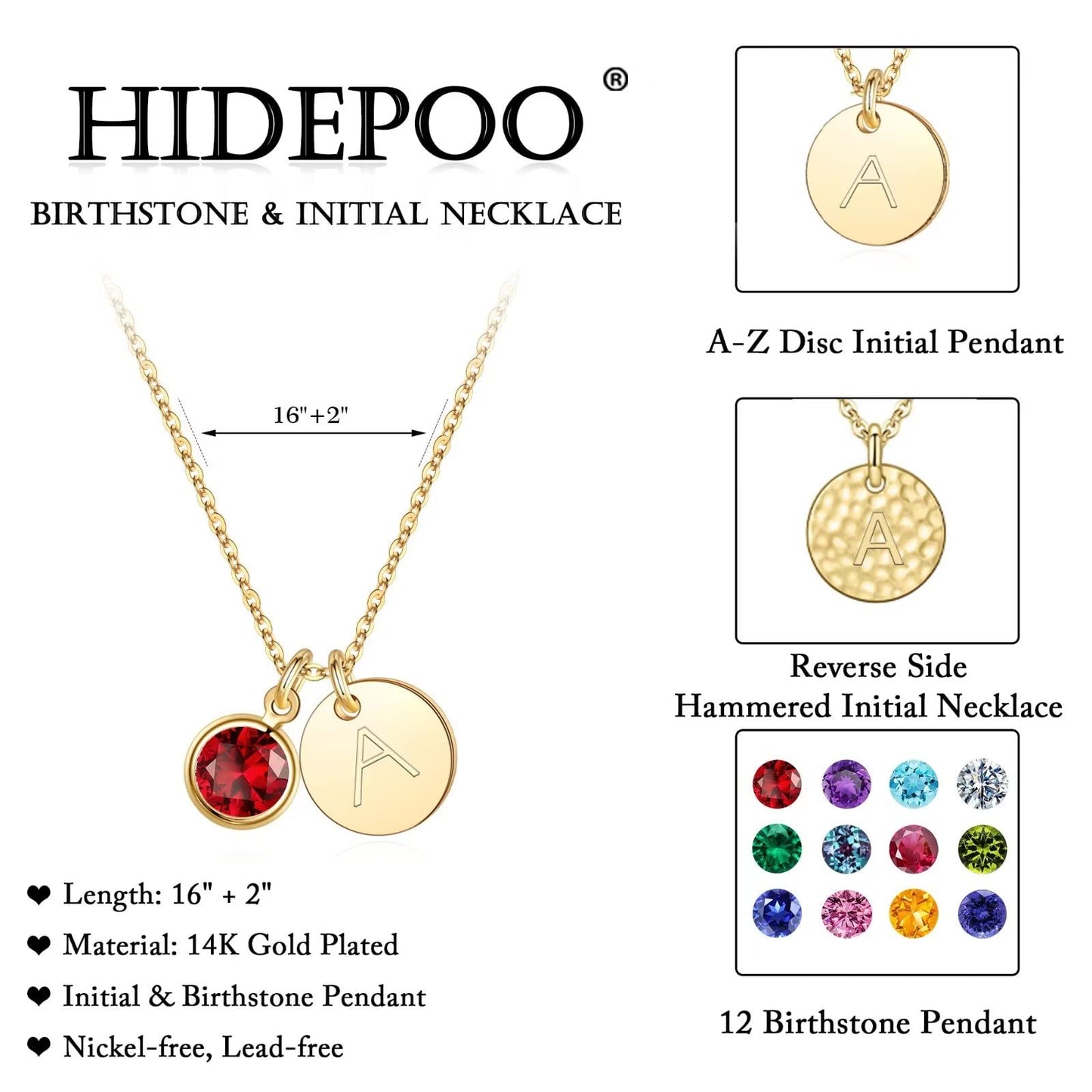Hidepoo Initial Birthstone Necklace Gifts - Personalized Mothers Day Birthday Gift for Woman Wife Sister Grandma Mom, February Birthstone for Women, Disc Letter Z Necklaces