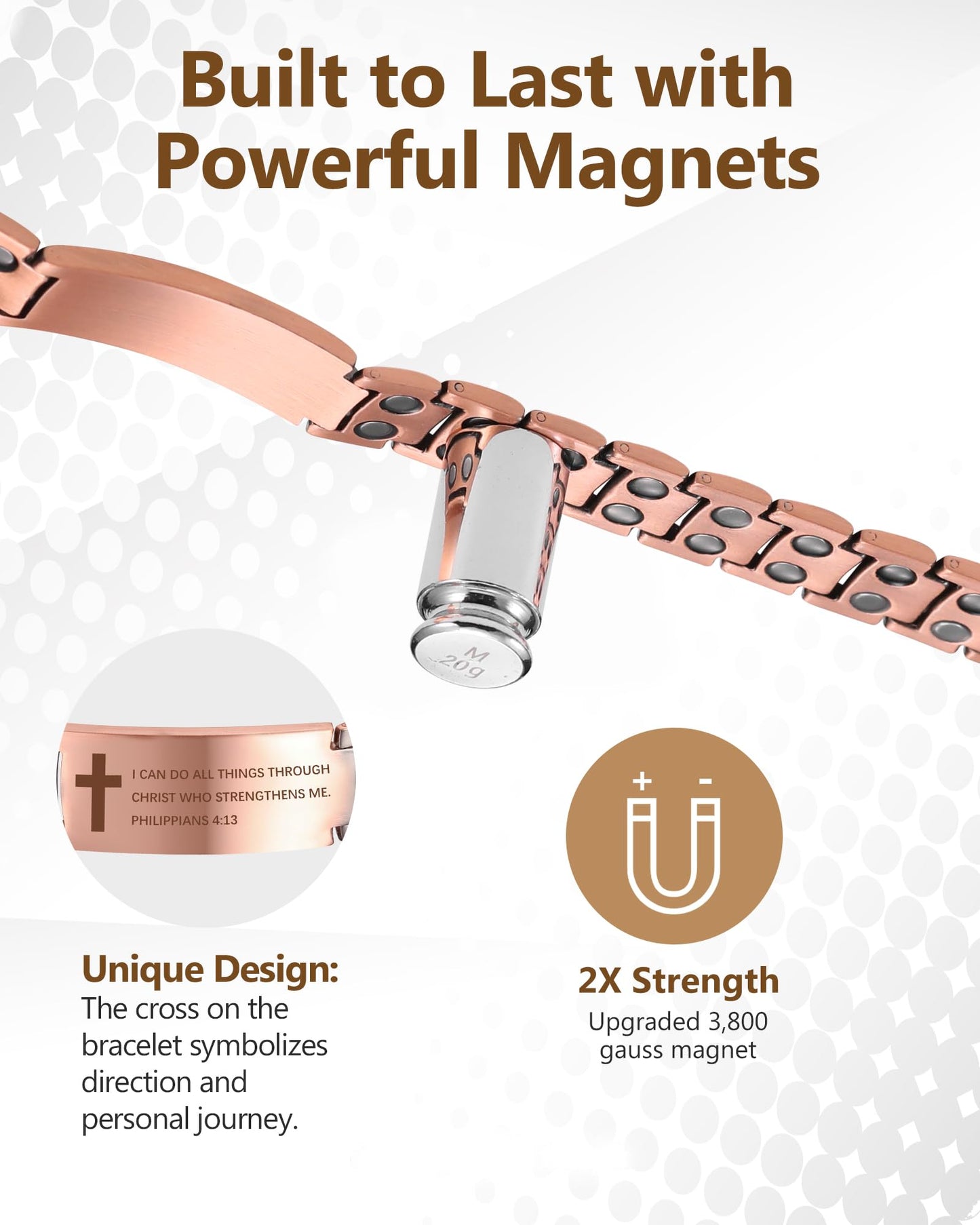 Feraco Copper Magnetic Therapy Bracelets for Men, Copper Cross Bracelets with 3800 Gauss Neodymium Magnets