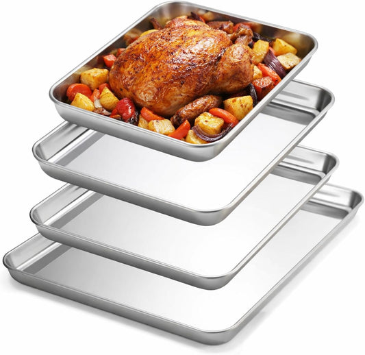 Skiennix Stainless Steel Baking Pans - 4 Pack Commercial Grade Cookie Sheets | Heavy Duty, Non-Stick, 16/18/20/24 Inch