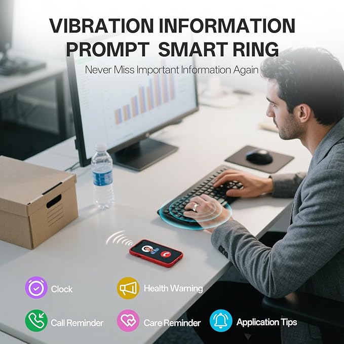 Smart Ring with Vibration Alerts, Health Tracker Ring with Body Temperature Monitor, Heart Rate, Sleep & Fitness Tracking, Waterproof Activity Ring for Men & Women, No App Fees(Silver, 13#)