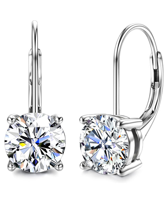 Blahanna Moissanite Earrings,1.0ct D Color Brilliant Round Cut Earrings S925 Sterling Silver Dangle Earrings Moissanite Leverback Drop Earring silver 6.5mm