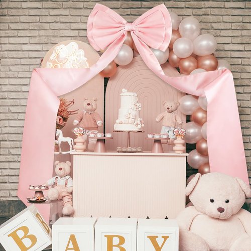 LncBoc Large Bow Wedding/Party Decoration: Giant Satin Decorative Bows for Arch Wall, Bow Themed Room Decor for Bridal Wedding/Engagement/Party/Birthday/Baby Shower(Pink)