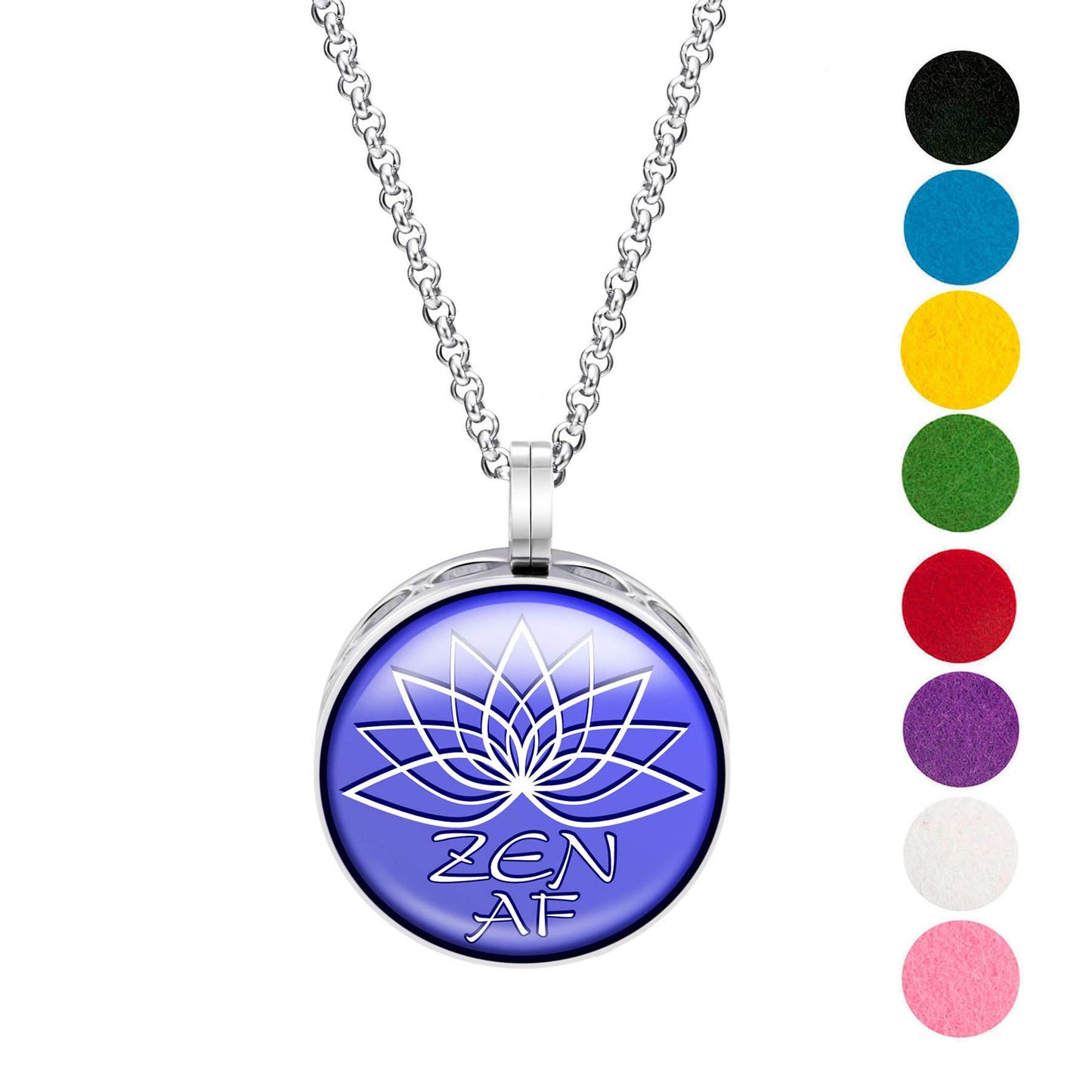 Wild Essentials Zen AF Enamel Finish Essential Oil Diffuser Necklace Gift Set - Includes Aromatherapy Pendant, 24" Stainless Steel Chain, 8 Color Refill Pads