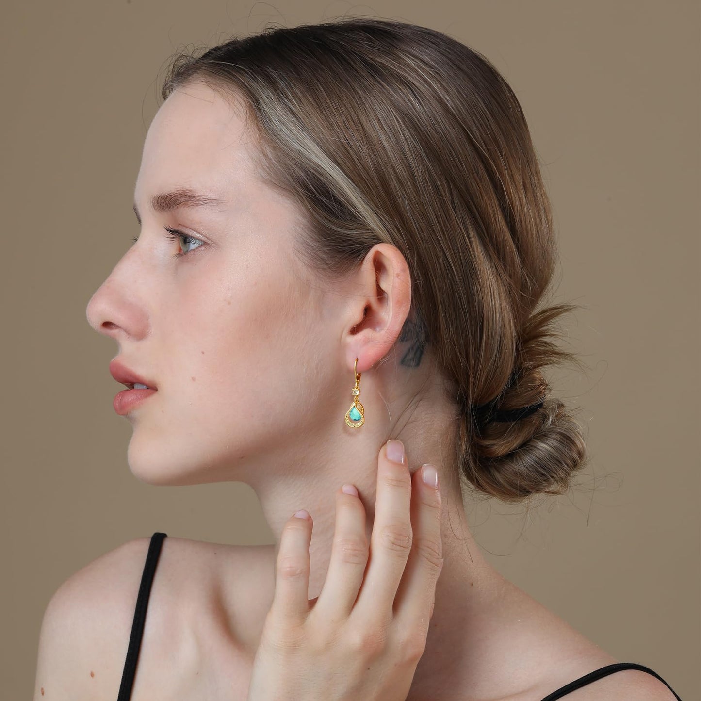 Dangle Trendy Leverback Birthstone Earrings 14K Gold Plated Teardrop Dangle Earrings Jewelry Christmas Birthday Gifts for Women(Gold March)
