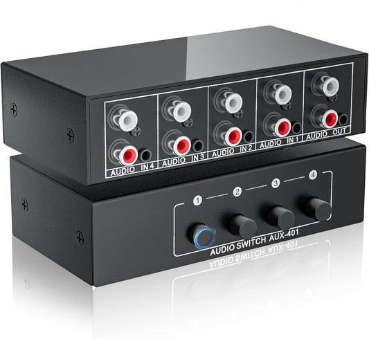 BolAAzuL 3.5mm 4 1 4X1 Aux + RCA L/R Audio Switch Box in Out Bidirectional, Stereo Audio Switcher Selector Passive a/b