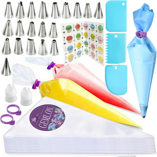 Skiennix Piping Bags and Tips Set - 100PCS 12 Inch Disposable Pastry Bags for Cake Decorating & Frosting
