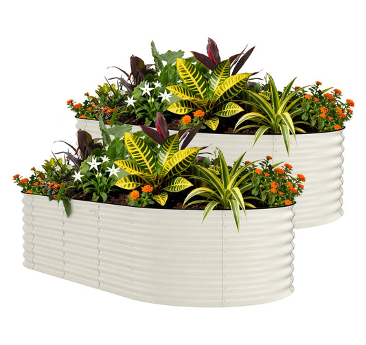 Garvee 2 Pack 8x4x1.5ft Galvanized Raised Garden Bed Kit, Oval Metal Planter Boxes with Anti-Cut Safety Edges, Rust-Resistant Deep Root Planters for Outdoor Vegetables, Flowers, Herbs, Beige