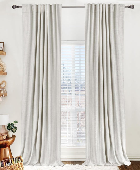 Skiennix 100% Blackout Linen Curtains - Thermal Insulated Drapes for Bedroom | 50" W x 90" L, Beige