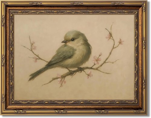 Myzoran Gold Framed Bird Canvas Wall Art - Vintage Aesthetic Cherry Blossom Print | 9x11in for Living Room & Nursery Decor