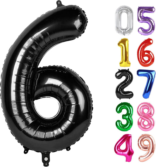 Black Number 6 Balloon - 40 Inch Giant Foil Balloon for 6th Birthday Party Decorations
