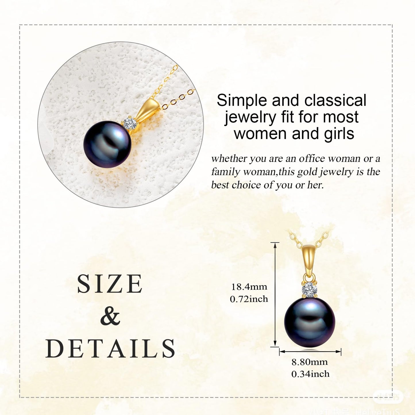 14K Gold Pearl Pendant Necklace for Women (Freshwater Cultured Pearl), Real Gold Present Jewelry Gifts for Wife Girlfriend Mother Mom, 16"-18" (4-yellow gold black pearl)
