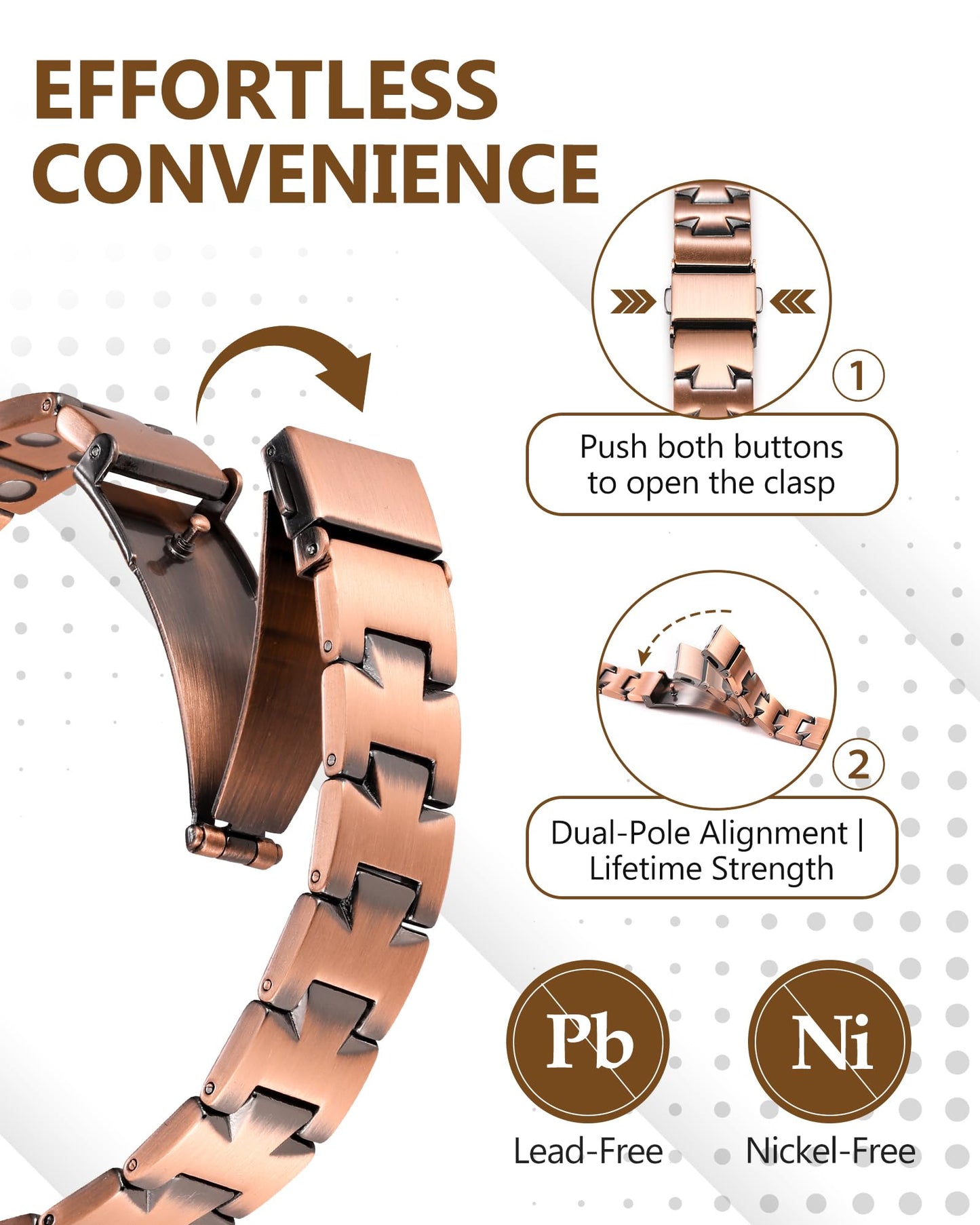 Feraco Copper Bracelet for Men,Magnetic Therapy Cooper Bracelets with 46 Magnets, Men's 99.99% Pure Copper Jewelry