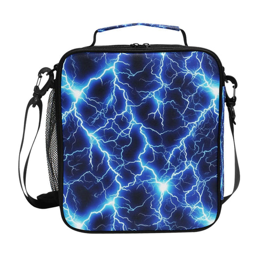 WEVIBOFU Blue Lightning Lunch Box for Girls Boys Insulated Lunch Bag with Adjustable Shoulder Strap Kids Thermal Tote Bags Cooler School Travel Picnic