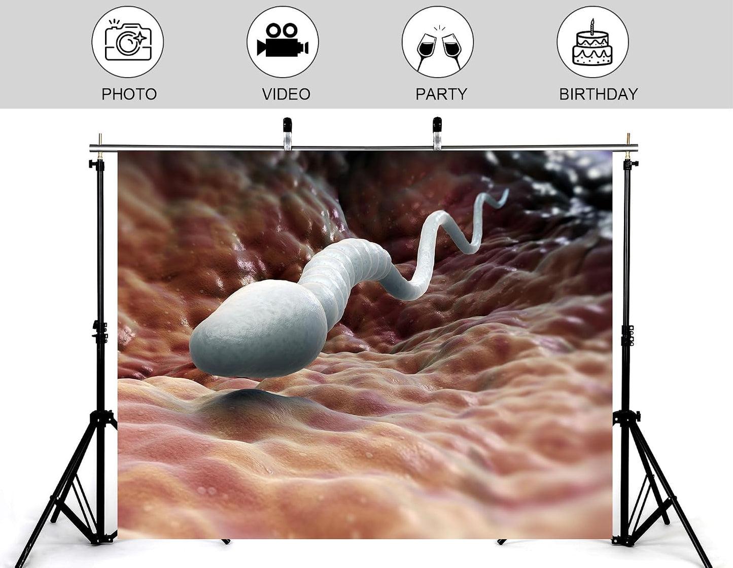KeyWork 4x4ft Sperm Cell Backdrop Microscopic Reproductive Tissue View Photography Background for Medical Conference