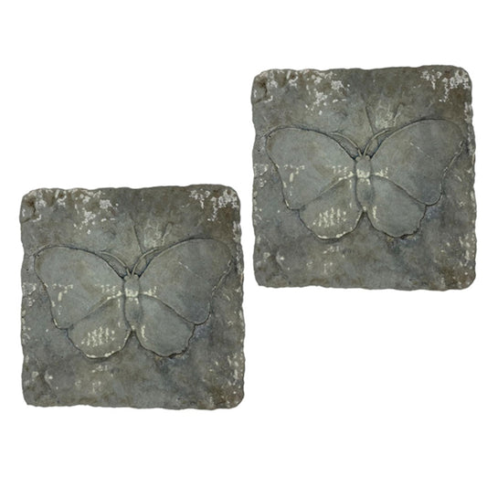BestNest Athens Butterfly Stepping Stones, Cypress – Pack of 2 Square Concrete Garden Path Stones with Raised Butterfly Design, Gray & Green Hues, Durable Outdoor Landscaping Decor, 12" x 12"