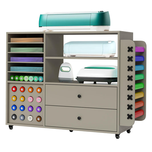 Garvee Craft Table Cricut Cart Storage Cabinet Compatible with Cricut Machines with 2 Drawers & 24 Vinyl Roll Holder, Craft Station Accessories Organizer