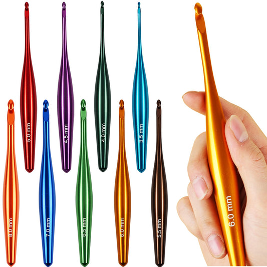 Svartur Crochet Hooks Ergonomic, 9Pcs Hand-Polished Aluminum Crochet Needles (3.5mm-8mm), Streamline Crochet Hooks for Arthritic Hands, Multicolored Metal Knitting Needles with Storage Case