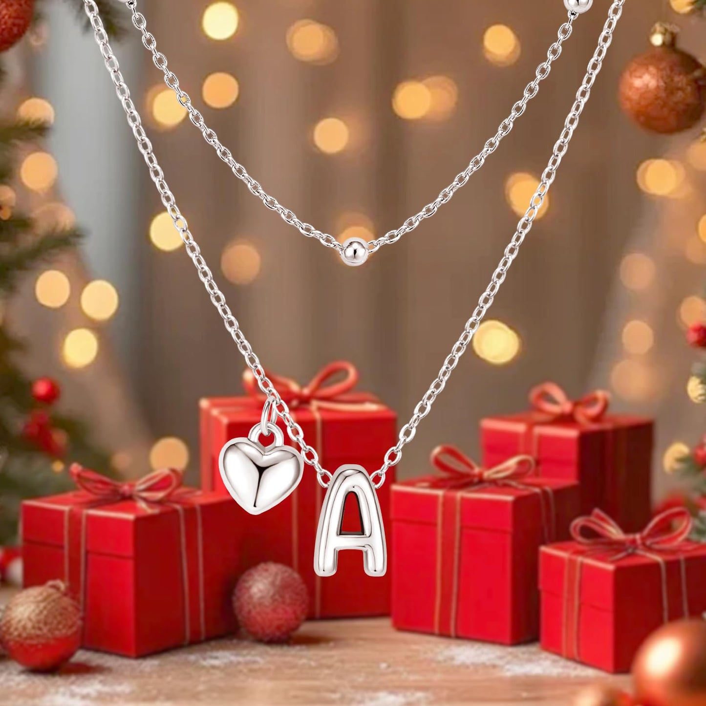 adoyi Silver Heart Initial Necklaces for Women 14k Gold Plated Layered bubble Letter Necklace Dainty Heart R Pendant Necklace Stack Birthday Valentines Gifts for Women Jewelry