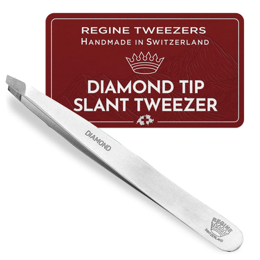 Professional Tweezers Diamond Slant Tip - Diamond Tip Tweezers for Men & Women - High Precision Design for Face, Eyebrow, Hair & Grooming - Stainless Steel Handmade Beauty Tool