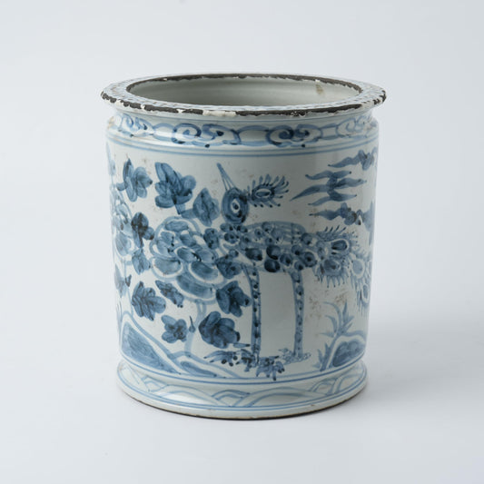 Antique Hand-Painted Flower and Bird Porcelain Pen Holder Old Style Ceramic Planter 9.7 Inch Large Plants Vase Blue & White Porcelain Silla Flower Plant Pots (Sky Blue)