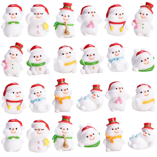 24-Piece Mini Resin Figurines Set, Winter Snowman Miniature Ornaments for Dollhouses Home Christmas Decor and DIY Craft Projects