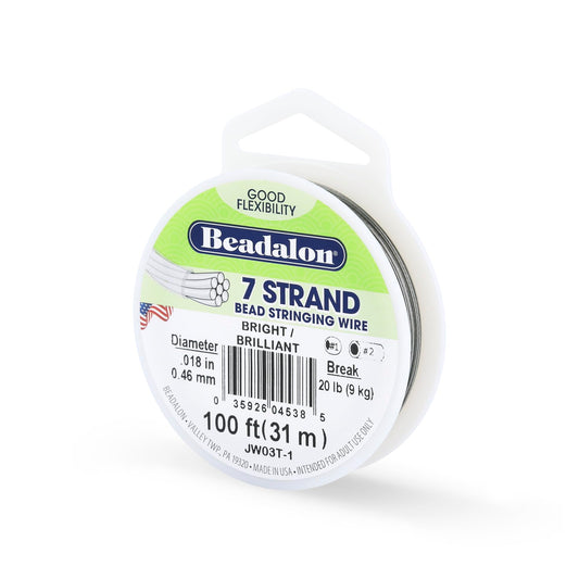 Beadalon 7 Strand Stainless Steel Bead Stringing Wire, 0.018 in / 0.46 mm, Bright, 100 ft / 31 m