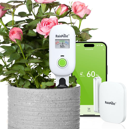 [2026 Version] RAINPOINT Visual Gauge Digital Smart Wireless Plant Moisture Meter Kit,Indoor & Outdoor Use,with WiFi Hub,Capacitive Leave-in Soil Hygrometer Sensor Garden House Plant Care Must Haves