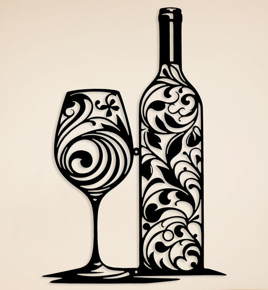 Benziso Wine Wall Decor, Metal Wall Art for Kitchen, Wine Lover Gifts, Home Bar Wall Decor, Dining Room Wall Art, Metal Wall Art Decor (Black 11.2 in x 16.6 in)