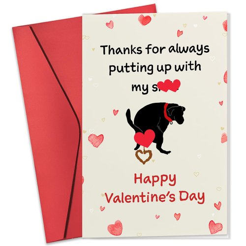 HUNIGIFT Valentines Day Card to Dog Mom, Dad - Cute Puppy Valentine’s Day Gift for Dog Mom Dad, Parents, Friends - Single 5.3''x 8.0'' Funny Greeting Card & Envelope