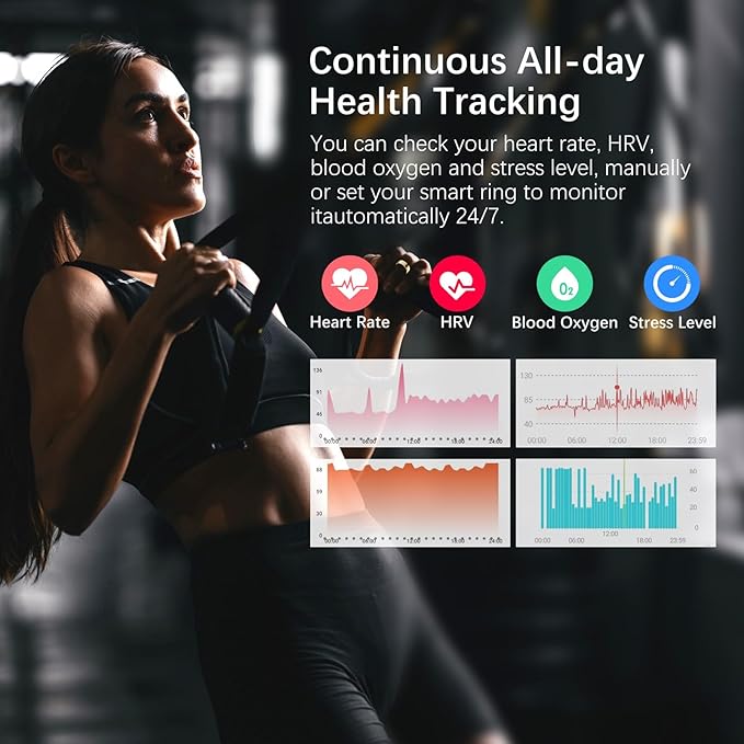 Smart Health Ring for Women Men, Fitness Tracker Ring with Heart Rate, Blood Oxygen, Sleep Tracker, Step Tracker, No Subscription Fee, IP68 Waterproof Smart Ring for iPhone & Android (Silver, 7#)
