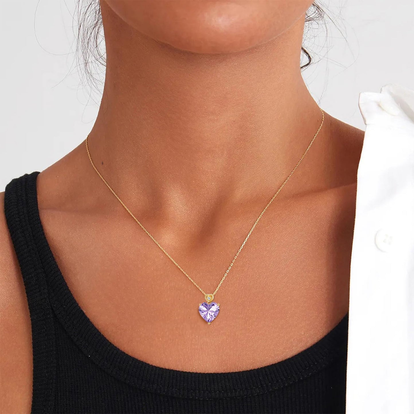NFYBD 14k Gold Love Heart Gemstone Birthstone Pendant Necklace for Women 3 Carat Heart-cut Created Gemstone Anniversary Birthday Mother's Day Necklaces for Her 16+1+1 inch-Jun