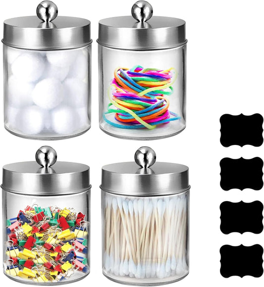 Qtip Holder Set by [Brand Name] - Clear Plastic Apothecary Jars with Lids for Bathroom Organization | 4 Pack