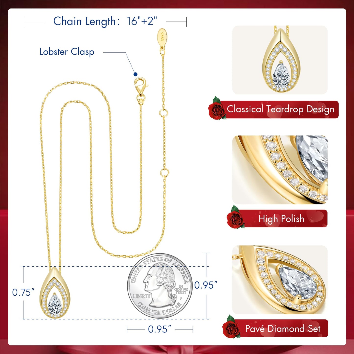 Kstyle Yellow Gold Moissanite Pendant Necklaces for Women Valentine's Day Birthday Gift Anniversary Jewelry for Wife Daughter Grandma Mom Sister (1 cttw Non Tarnish)