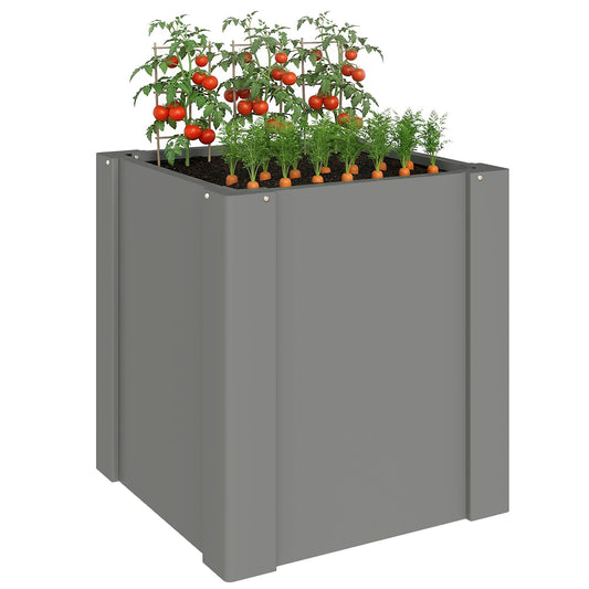 Outsunny Galvanized Tall Outdoor Planter Metal Square Large Planter Box with Open Bottom and Gloves for Vegetables, Flowers, Herbs, Outdoor Plants, 1.4 x 1.4 x 1.5 ft, Gray