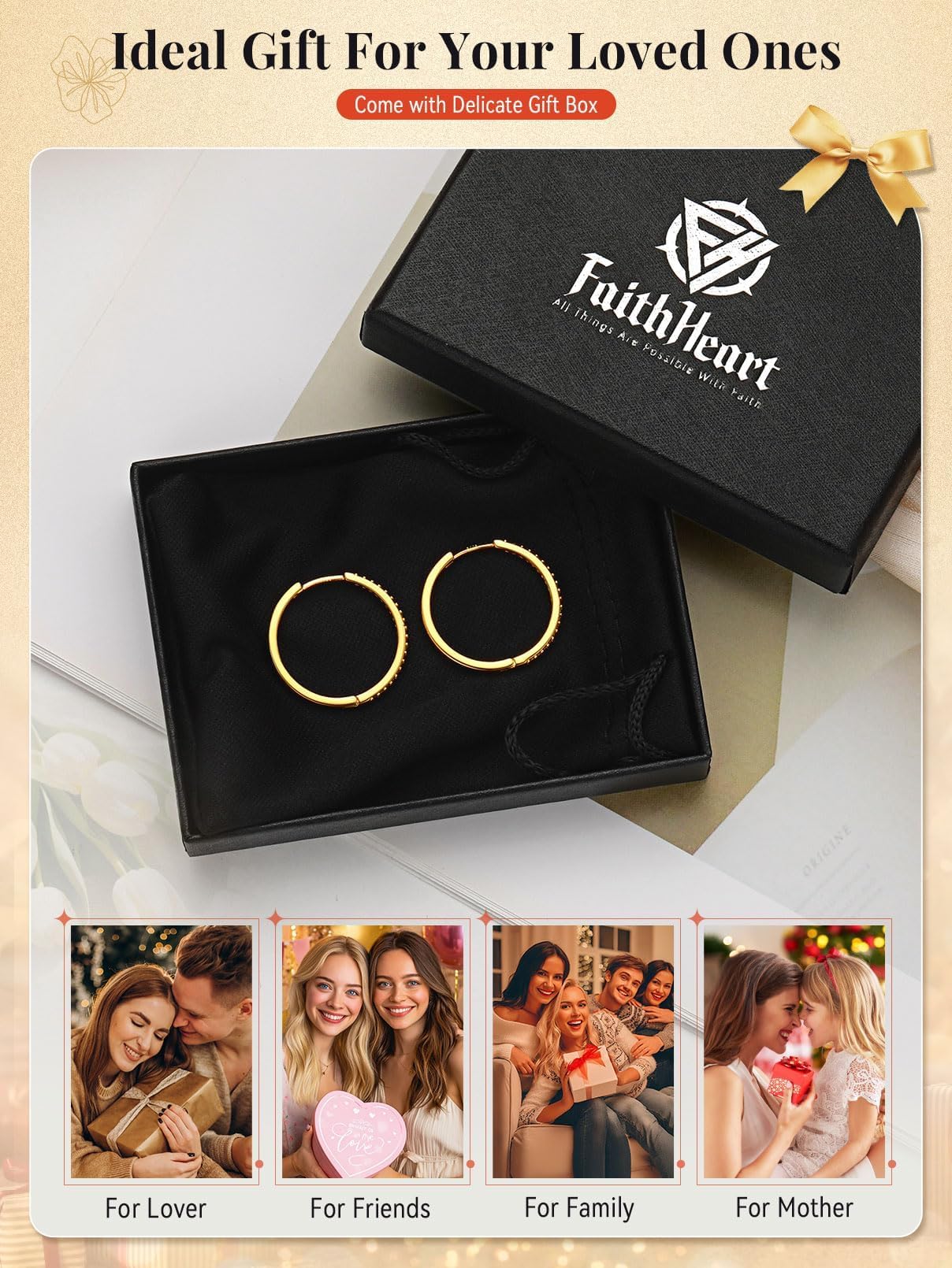 FaithHeart Cubic Zirconia Hoop Earrings for Women, Silver Hypoallergenic Huggie Hoop Earrings, Small Cartilage Earrings for Women 18mm, Send Gift Box