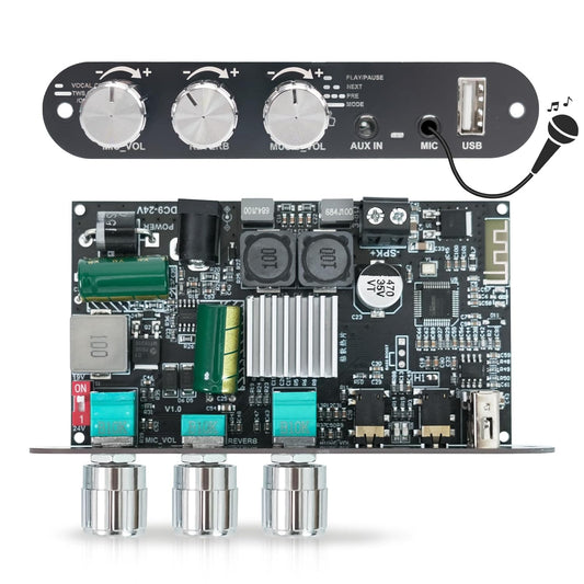 ZK-1001U 100W 9-24V PRO with Mic Input Blue-Tooth Mono Amplifier Board, Echo & EQ, TWS Pairing, USB/AUX, Adjustable Mic