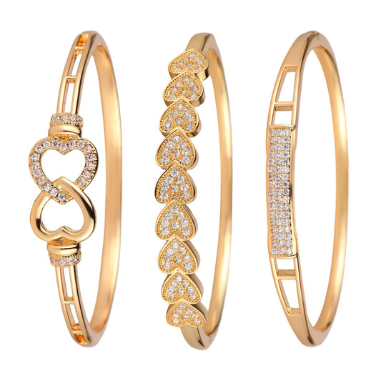 3 Pack 18K Gold Plated Bangles Bracelet Set for Women, Dainty Vintage Trendy Fashion Jewelry, Ideal Gift for Birthday Christmas Valentine's Day Mother's Day for Girlfriend Wife Mom Sister