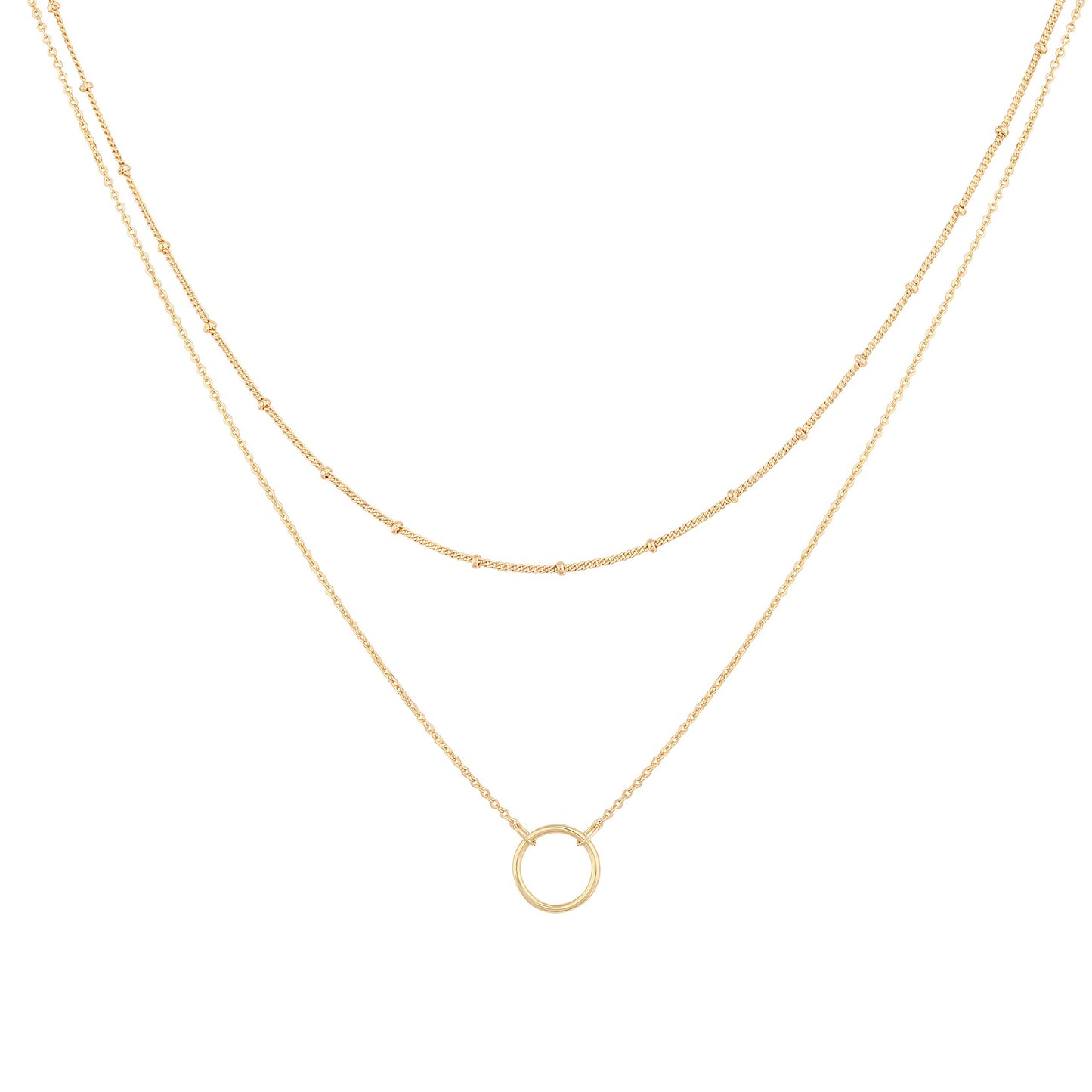 MEVECCO Gold Layered Choker Necklace for Women,18K Gold Plated Cute Dainty Karma Round Circle Disc Charm Small Beaded Satellite Chain Minimalist Choker Necklace