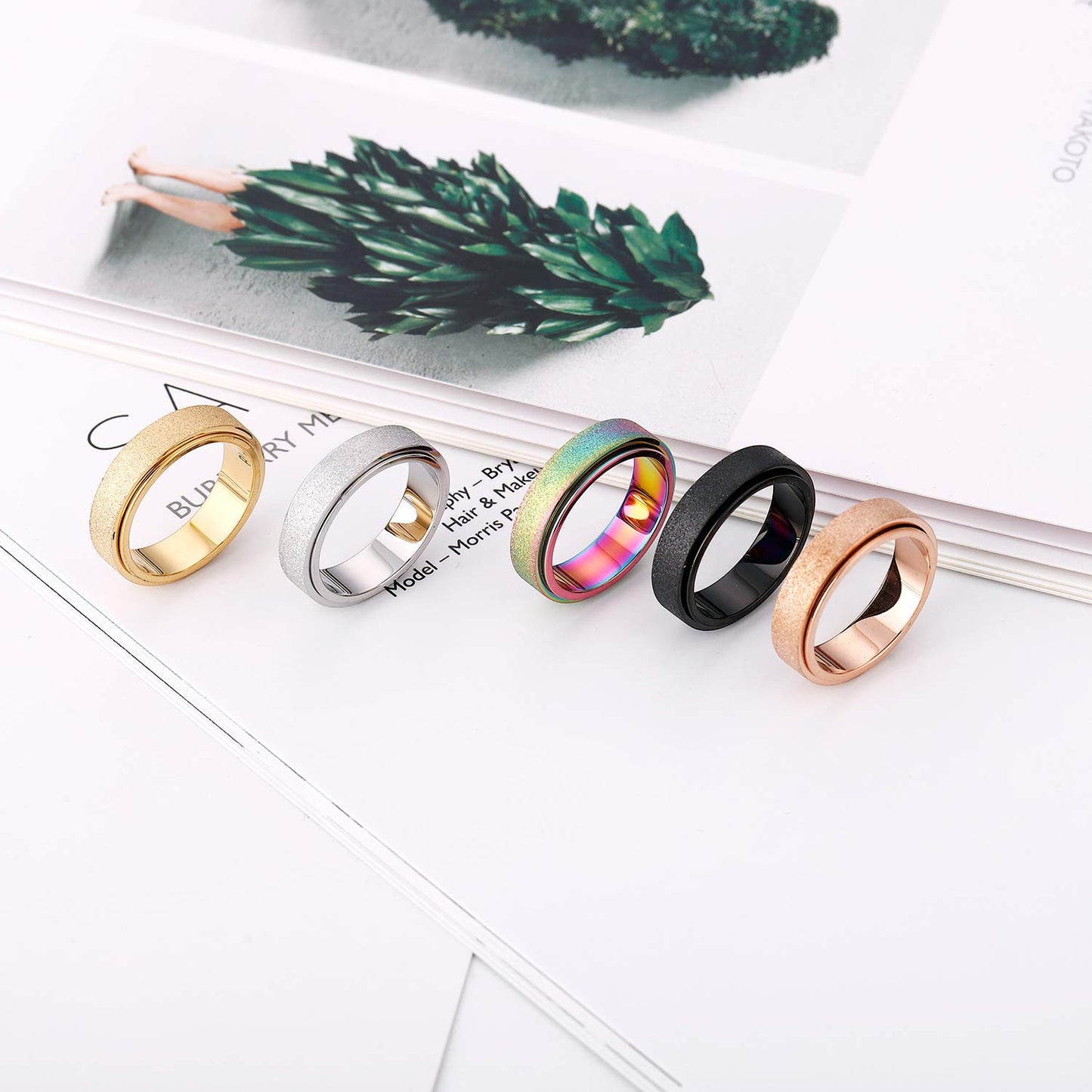 OreilleStar Anxiety Ring for Women Fidget Spinner Ring Fidget Toys Adults Titanium Stainless Steel Thumb Ring 6mm Wide Rose Gold Size 7
