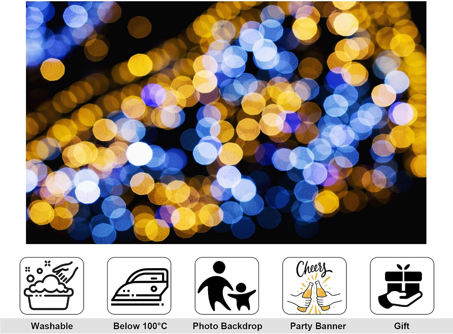 KeyWork 10x7ft Blue Gold Bokeh Backdrop Glitter Night Light Abstract Sparkle Photography Background for Wedding