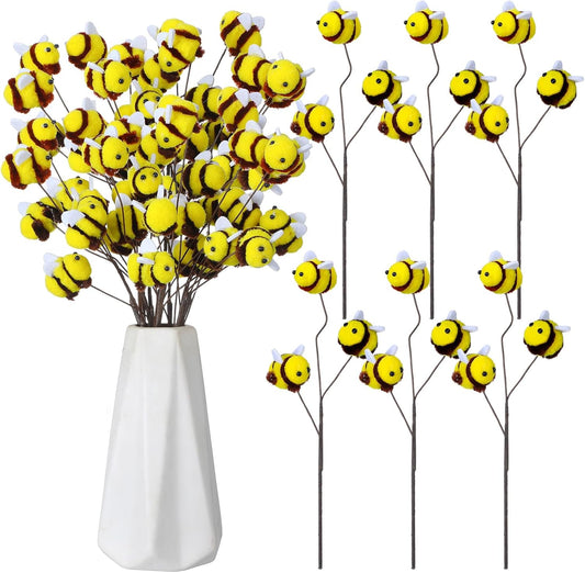 Suncalla 12 Pcs Felt Bee Stems - Adorable Honeybee Decorations for Baby Showers & Parties | Farmhouse Centerpieces