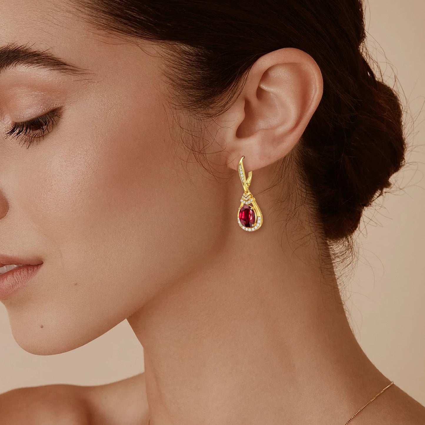 Sterling Silver Teardrop Earrings for Women Pink Tourmaline October Birthstone 18K Gold Plated Leverback Drop Earring for Mom Lady Sparkling Wedding Jewelry Gifts for Bride Party Birthday Christmas