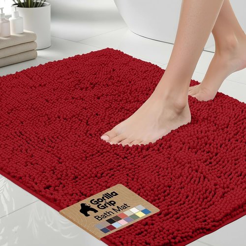 GORILLA GRIP Bath Rug Mat - Thick Soft Absorbent Chenille | Quick Dry Microfiber, 44x26, Red