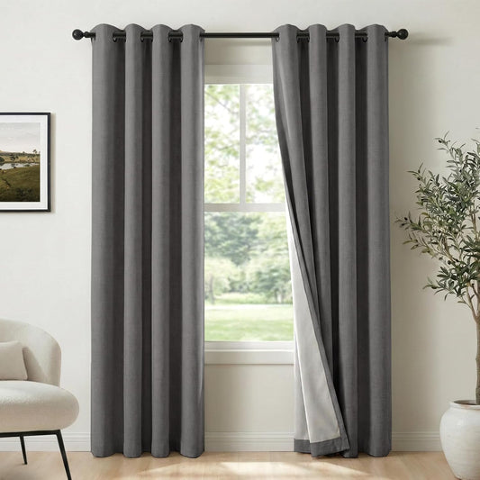 Regine Switzerland Blackout Curtains - 100% Blackout Thermal Insulated Drapes | Dark Grey, 50" W x 84" L, 2 Panels